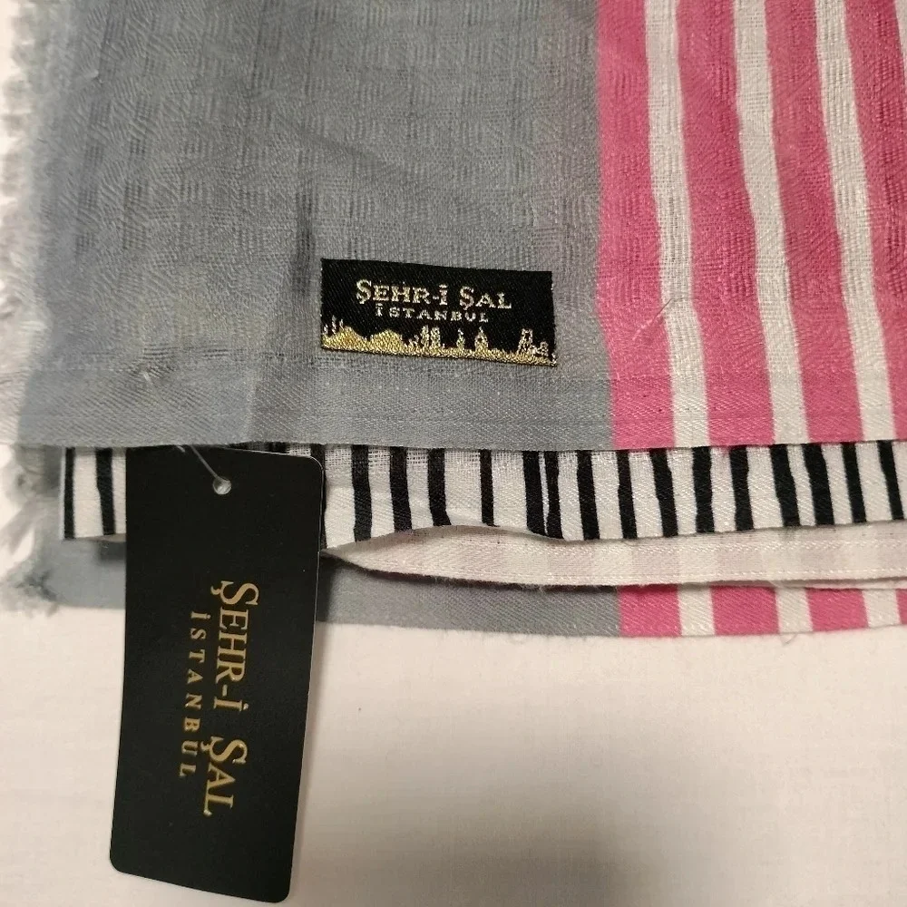 NWT Sher-i Sal Turkish Semi Sheer Frayed Edges Multifunctional Scarf Wrap 483